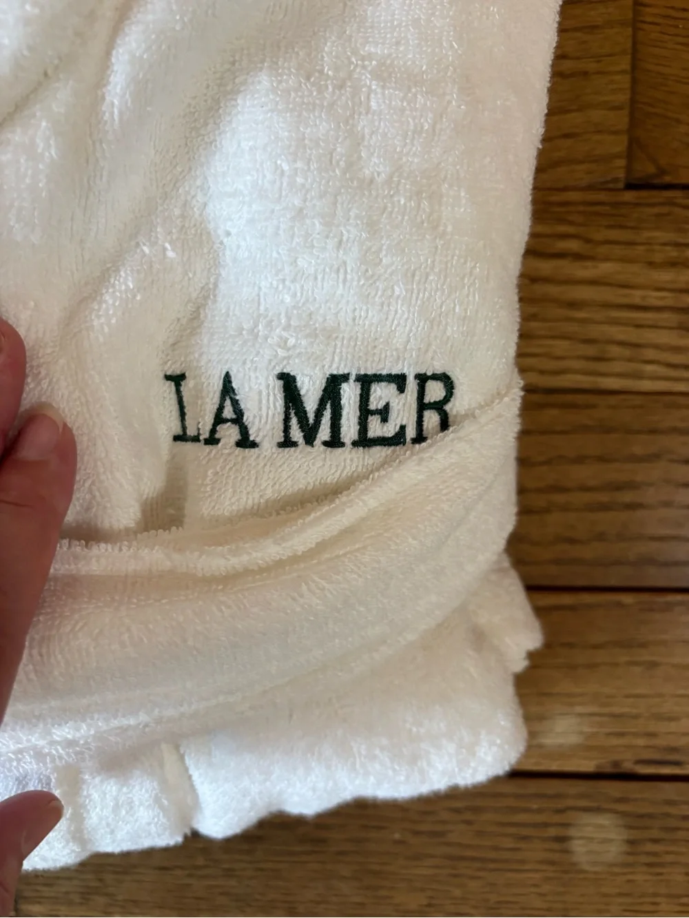 La Mer LUXURY Terry Bathrobe Plush WHITE Robe XL Women men unisex Green logo - Picture 6 of 6